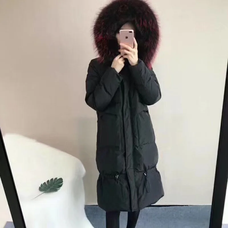 Winter New Style Large Fur Collar down Jacket Women's Mid-length over-the-Knee Thick Slim Fit Warm Coat Manufacturers Whole