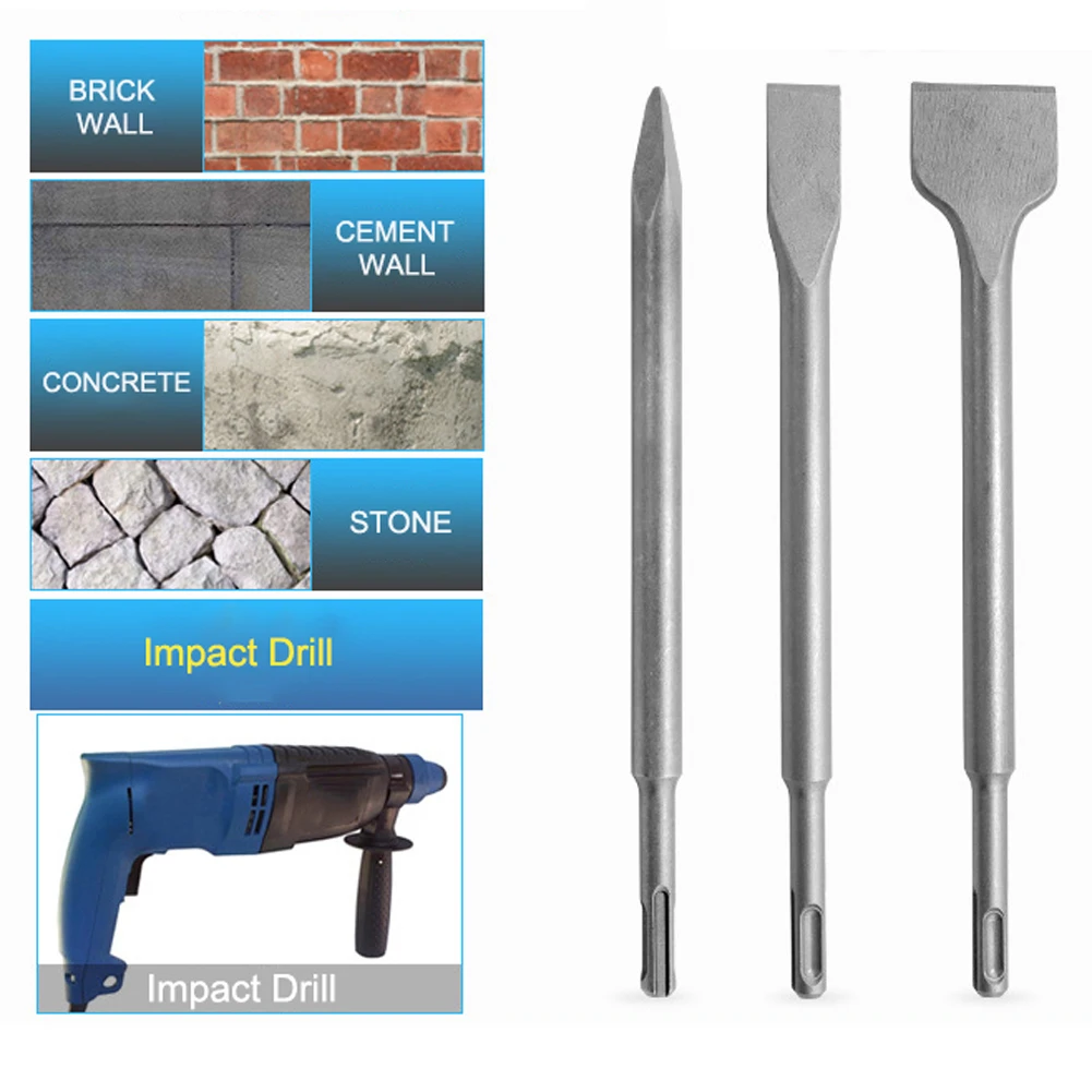 

3PC Electric Hammer Chisel Round Handle Pointed Flat Chisel Round Handle Pits Slots Set Impact Drill Concrete Wall Excavation