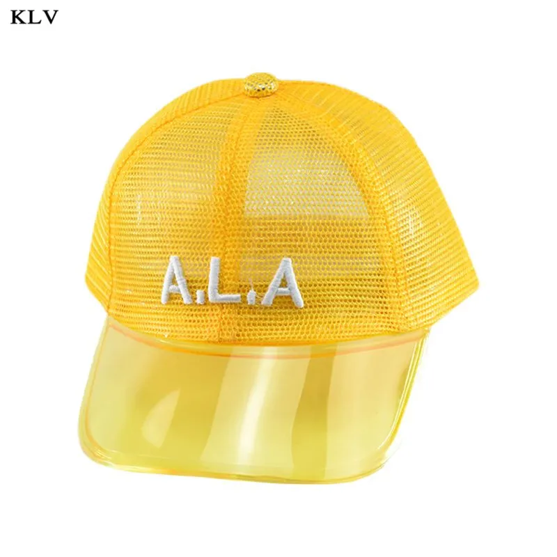 Yellow Детская прозрачная бейсболка из ПВХ с изогнутыми полями, однотонная бейсболка в стиле хип-хоп с вышитыми буквами - Цвет: Yellow
