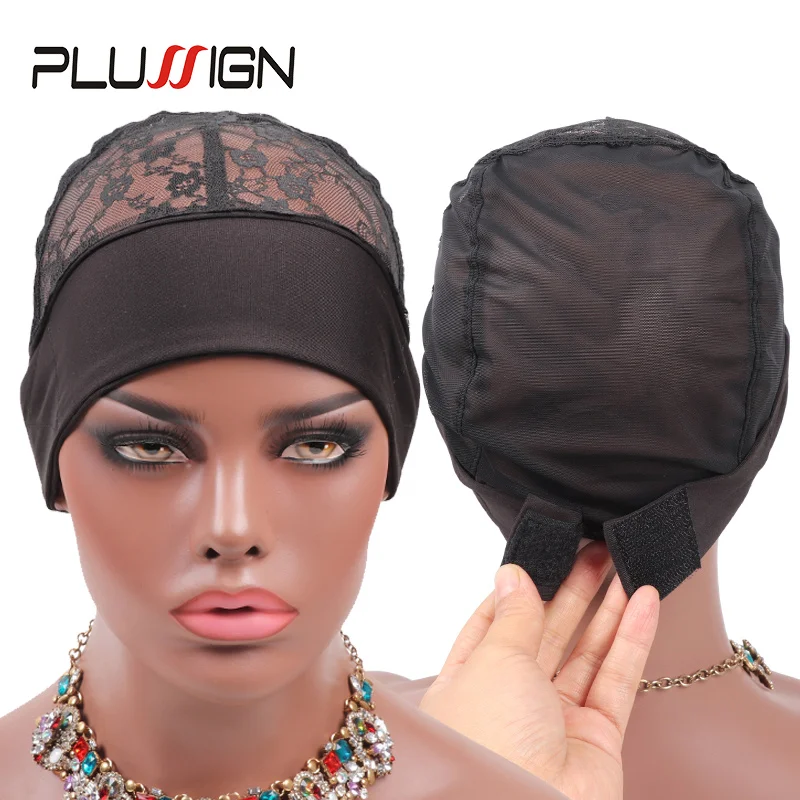 

Ali Top Seller Plussign Black Head Band Wig Cap For Making Wigs New Dome Mesh Cap Lace Hair Net With Band Adjustable Bald Cap