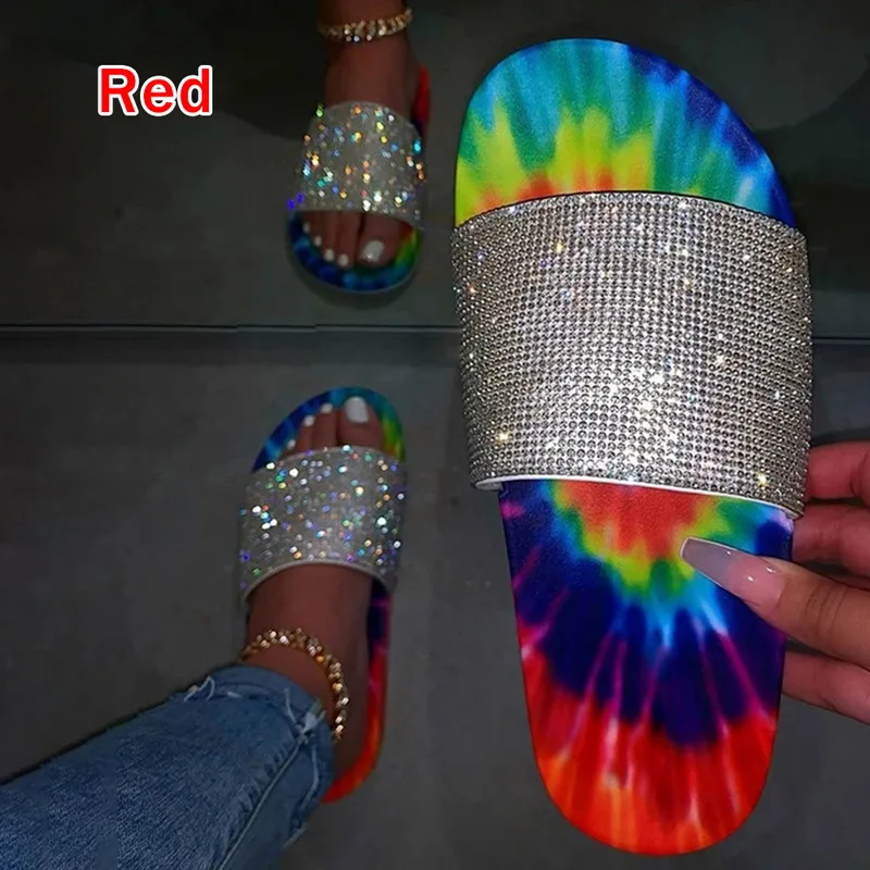 Womens Slippers Summer Slippers Glitter Bling Slide Flat Slipper Shoes Low Heel Comfortable Breathable Bling Sandals