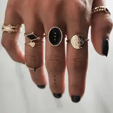 DIEZI 6 unids/set moda Bohemia negro ojos del encanto del corazón del nudillo anillos para articulaciones Conjunto para las mujeres Boho Vintage de oro de dedo anillos de joyería