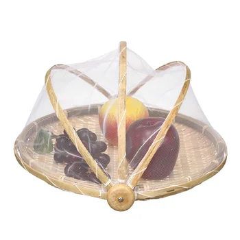 

Bamboo Bread Basket Insect-Proof Kitchen Organizer Display Basket Cover Net Dustproof Dishes Fruit Vegetable Tray Holder 30/36cm