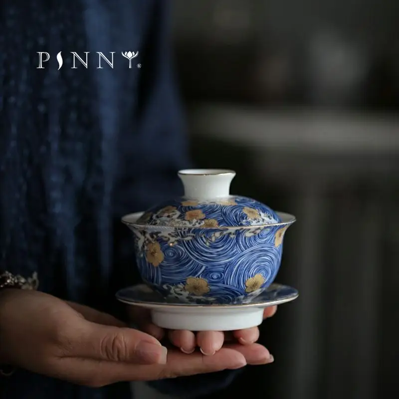 PINNY "STARRY NIGHT"Color Enamel Gaiwan Handpainted Ceramic Tea Tureen Kung Fu Tea Set Chinaware Chinese Service