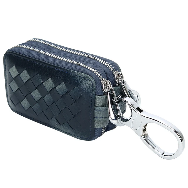 Sheepskin Leather Woven Keychain Wallet for Men Luxury Designer Small 2  Layers Zipper Car Keychain Pouch - AliExpress