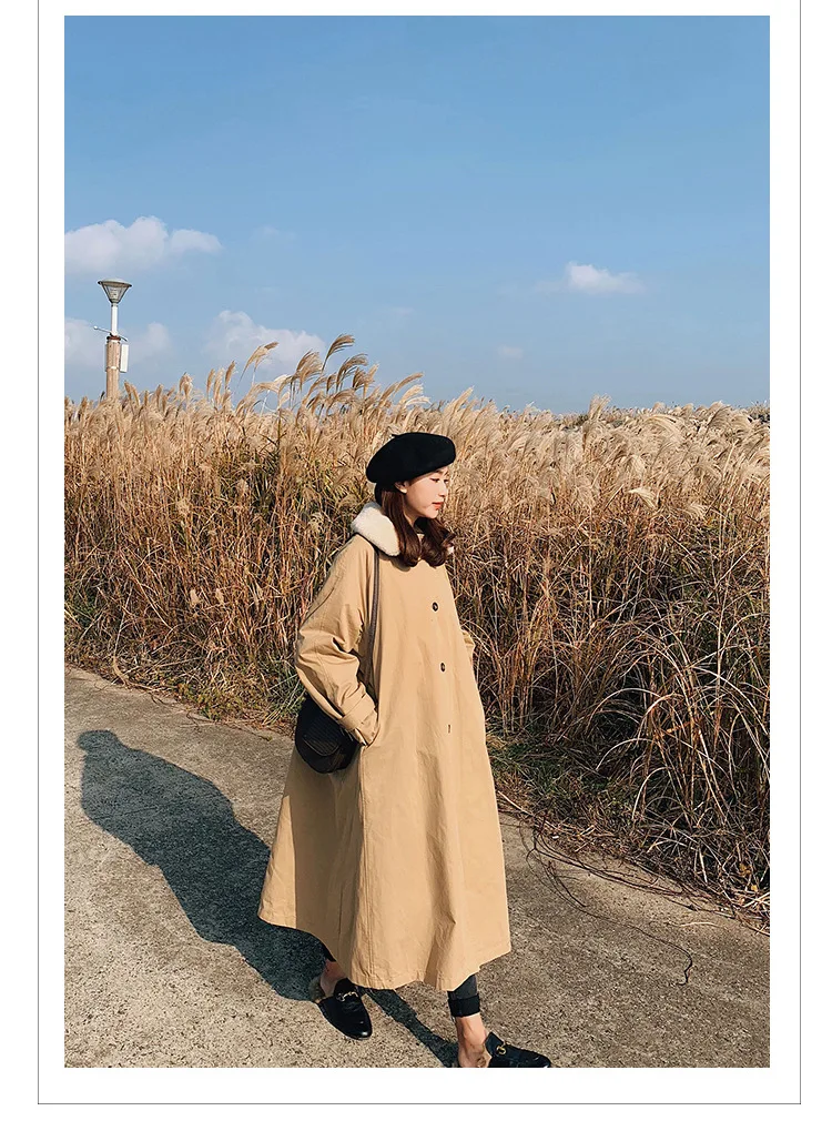 New Style South Korea CHIC Loose-Fit Waist Hugging Thick Quilted Mid-length Trench Coat Padded Coat Cotton Coat Women's Win
