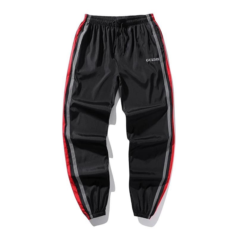 Men's casual pants autumn and winter new striped elastic casual pants lovers beam pants young people trend men's clothing - Цвет: black