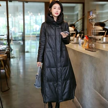 Женская куртка из натуральной кожи, пуховик из телячьей кожи, корейское длинное зимнее пальто, женские Куртки из натуральной кожи W8003 YY1701