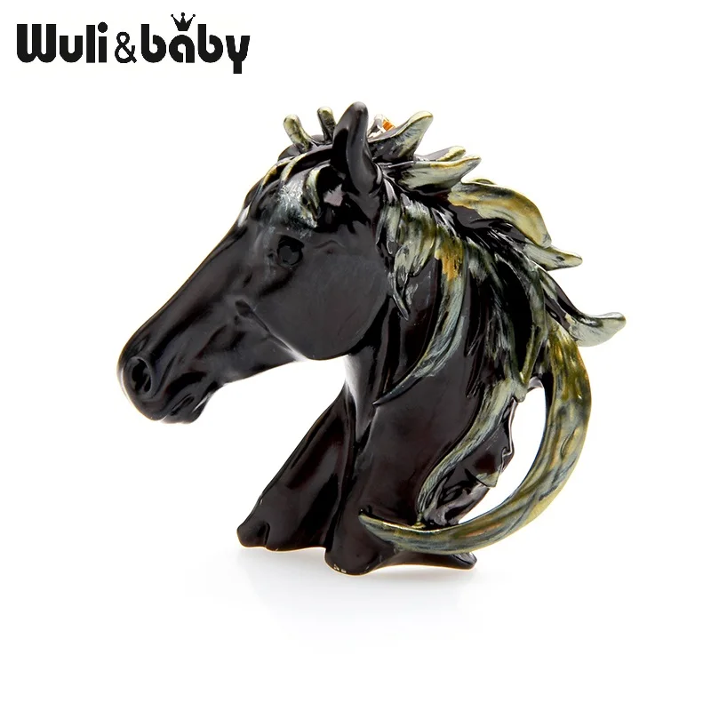 black Wuli&baby, коричневые, черные эмалированные Броши с лошадью для женщин, сплав, животное, брошь на свадьбу, банкет, булавки, подарки - Окраска металла: black