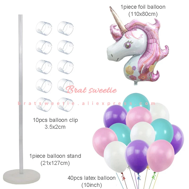 UNC balon stand Розовые вечерние воздушные шары с лазерным единорогом для вечеринки в честь Дня рождения для девочек - Цвет: UNC balon stand