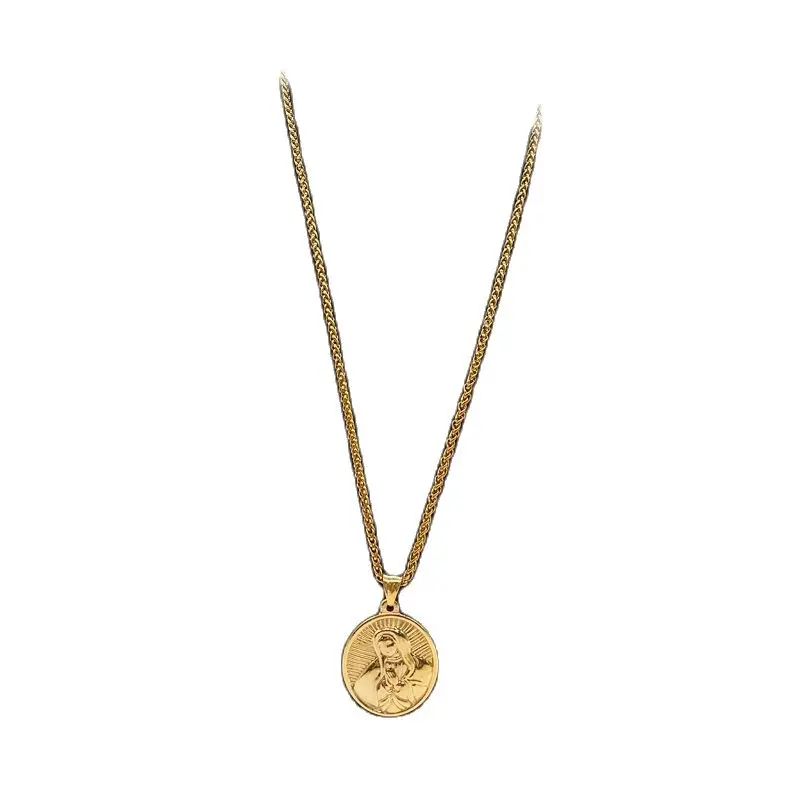 New Gold color oval virgin Mary pendant necklace Stainless steel religious Christian fashion Virgin mary necklace CARA0557