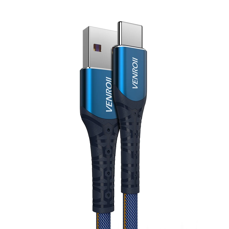 Venroii Быстрая зарядка usb type C кабель Мобильный телефон шнур USBC Кабо 5A Supercharge QC3.0 провод для Honor huawei mate 20 10 P30 Pro - Цвет: Blue