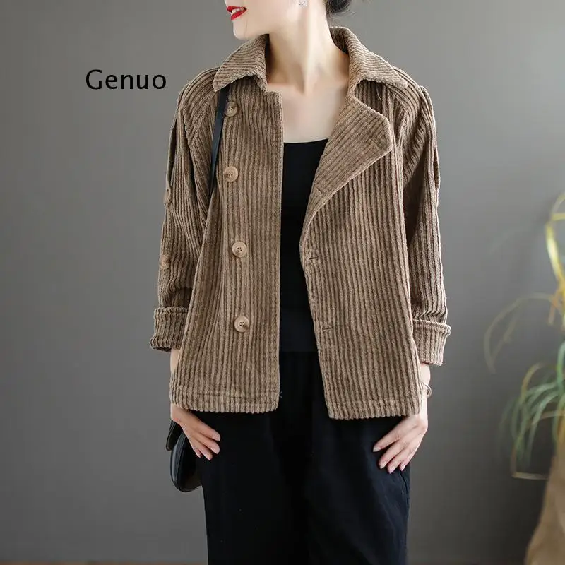 

Corduroy Autumn New Retro Long Sleeve Short Coat Ladies Single-Breasted Casual Jacket For Woman Vintage Female Nice Outwear