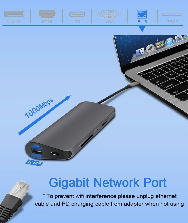 Usb type C 3,0 концентратор к HDMI 4 K/8 k RJ45 LAN VGA PD 100W питания Thunderbolt 3 совместимый tipo c для устройств сплиттер Hab