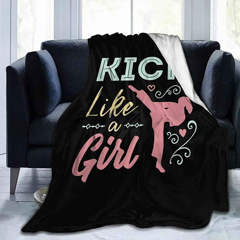 Fuevdvrri Kick Like A Girl Karate Taekwondo Throw Blanket for Couch Soft Lightweight Plush Warm Blankets Perfect Bed Sofa | Дом и сад