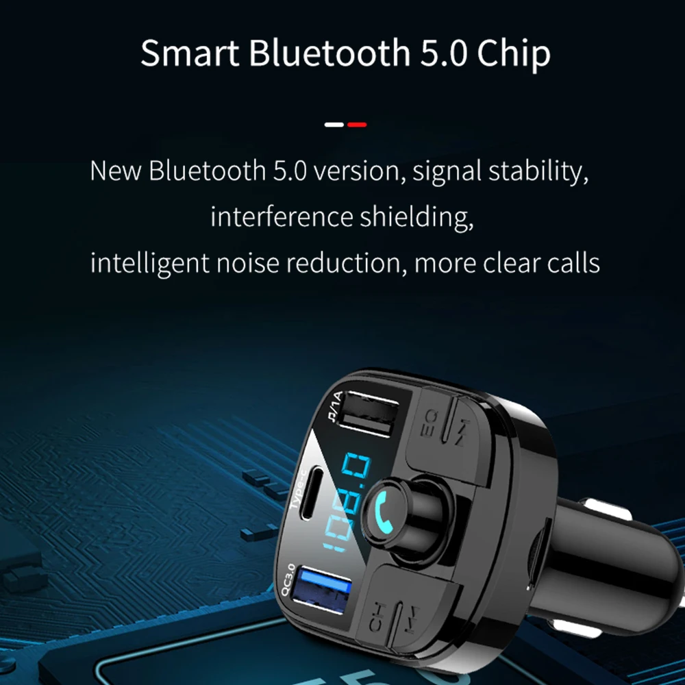 Bluetooth 5,0, Fm передатчик, автомобильный комплект, QC3.0, двойное USB Автомобильное зарядное устройство, светодиодный, решетчатый экран, режим эквалайзера, MP3 модулятор, Новинка