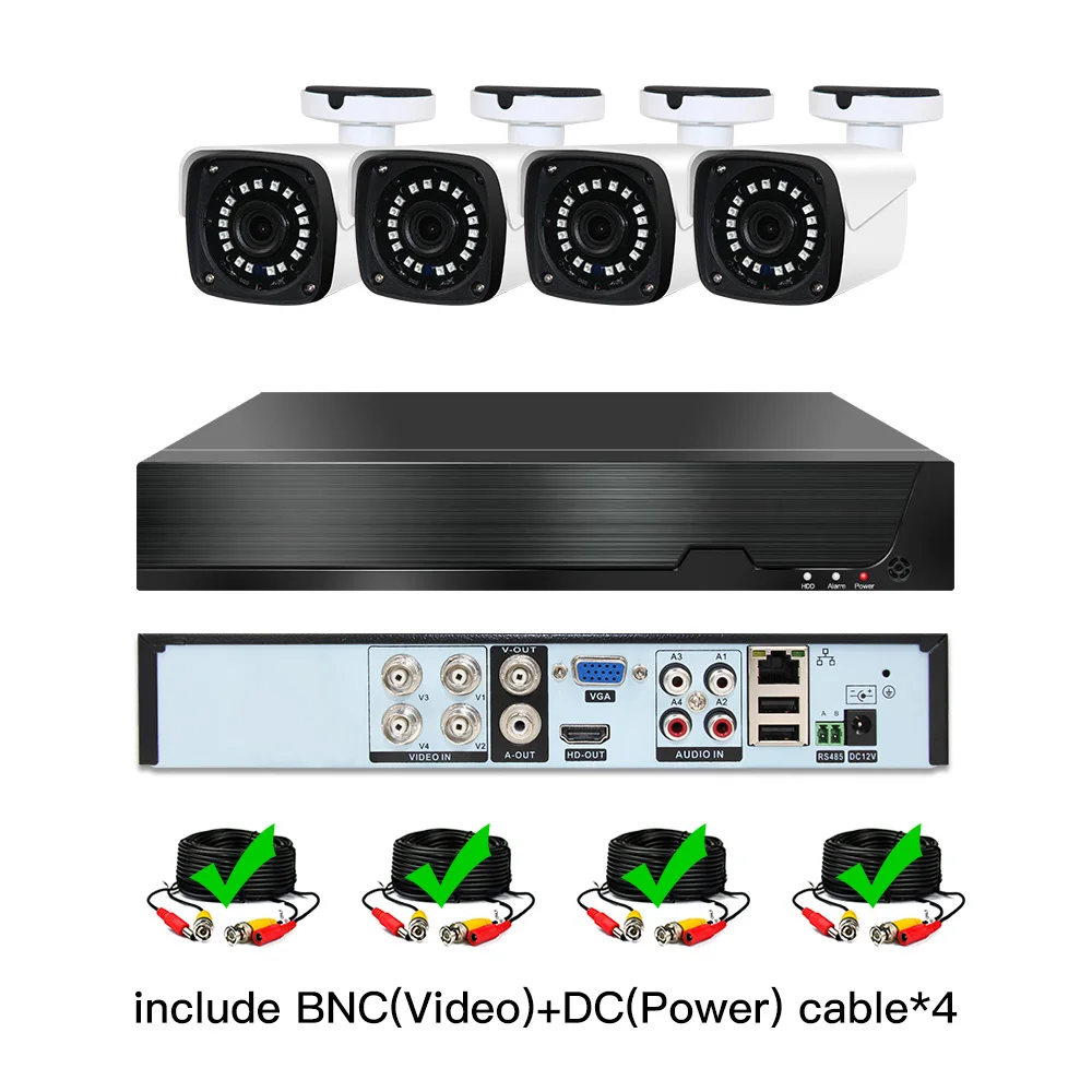 4ch 5MP AHD комплекты CCTV системы видеонаблюдения безопасности Гибридный DVR наружный металлический bulllet AHD камера видеонаблюдения P2P XMEYE 5MP комплекты - Цвет: with cable