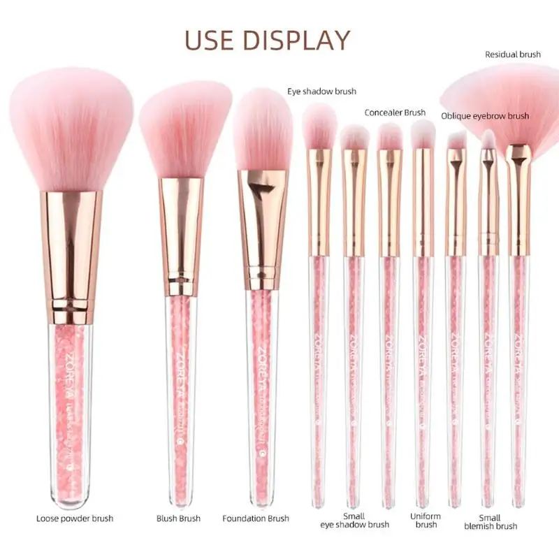 10pcs Makeup Brushes Diamond Handle Powder Foundation Cosmetic Tool