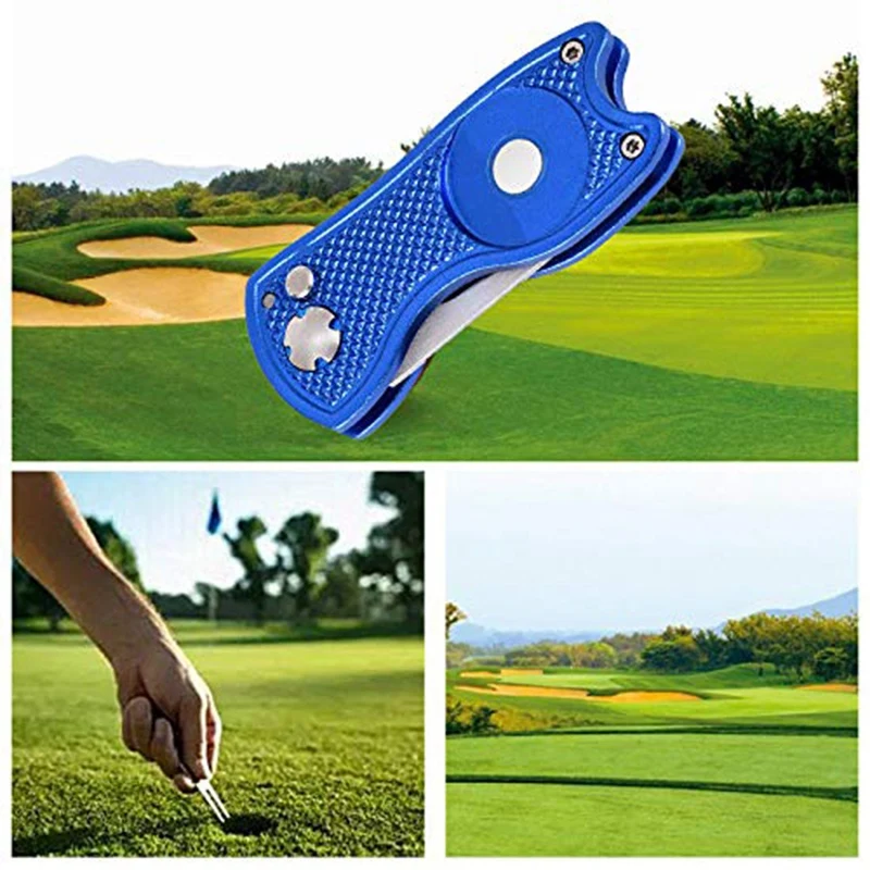 Golf Divot инструмент для ремонта и съемный шариковый маркер значение 2 Упаковка прочный складной из нержавеющей стали с кнопкой Магнитный