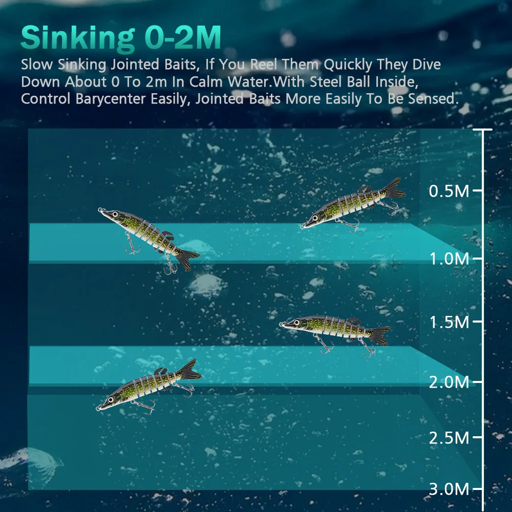 파이크 낚시를위한 GOBASS 100mm/125mm 싱킹 워 블러 8 세그먼트 멀티 관절 Swimbait 하드 인공 루어 낚시