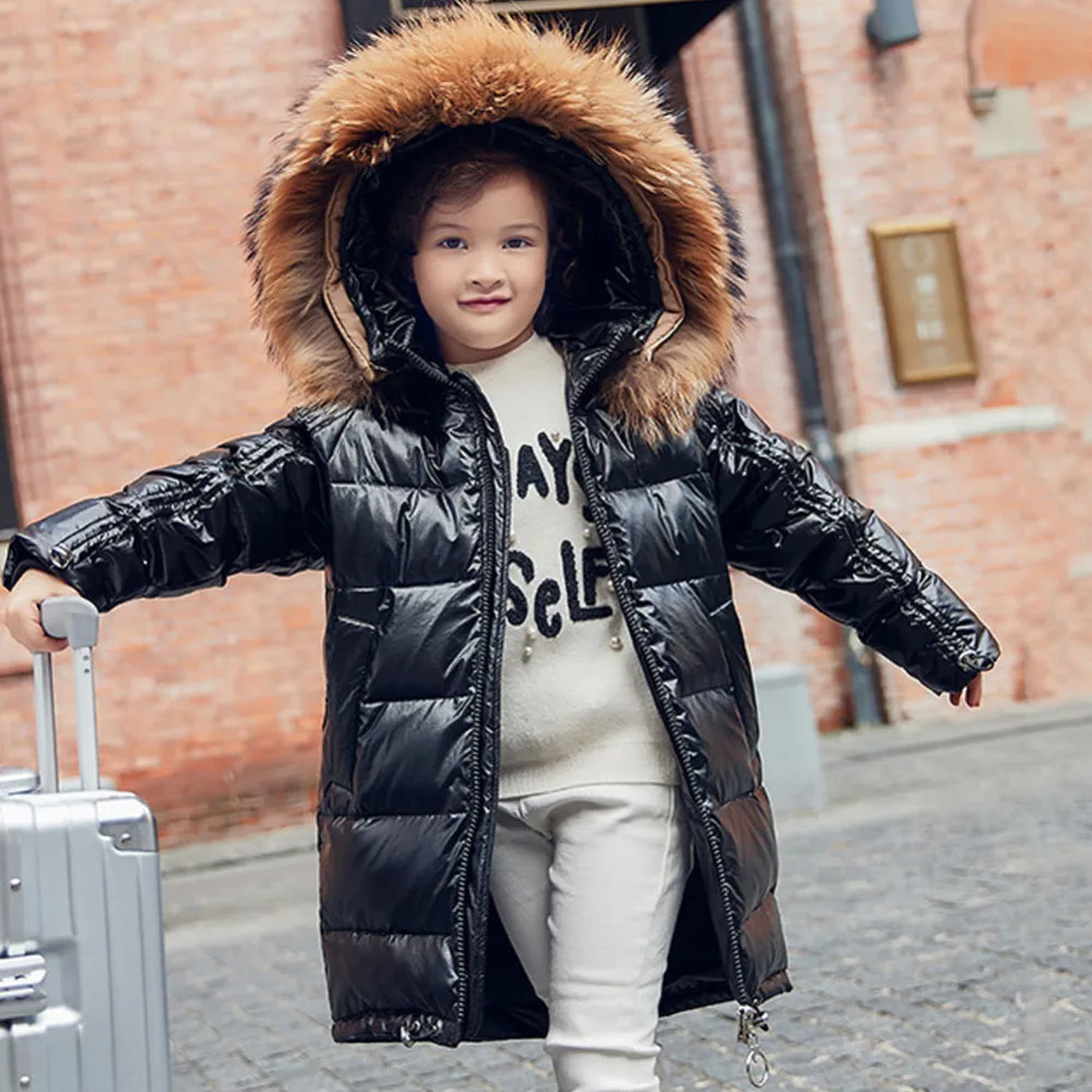 Модная куртка-пуховик для девочек; теплые детские парки; пальто с меховым воротником; утепленная верхняя одежда для подростков; детская зимняя одежда