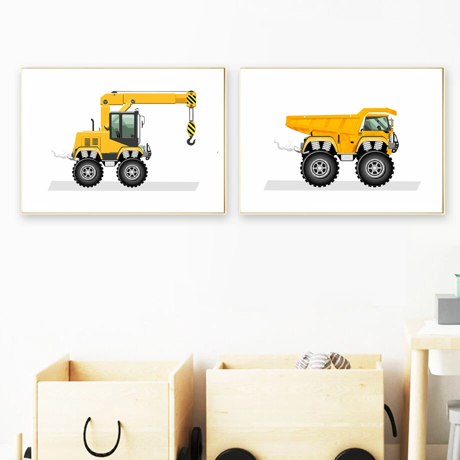 Construction Trucks Prints Nursery Wall Art Decor Boys Gift