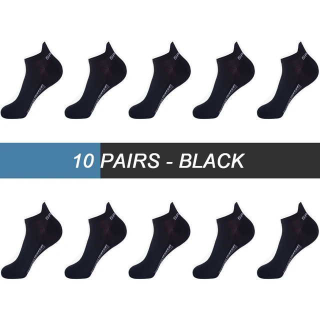 10Pairs High Quality Men Ankle Socks Breathable Cotton Sports Socks Mesh Casual Athletic Summer Thin Cut Short Sokken Size 38-44 10 Pairs Black