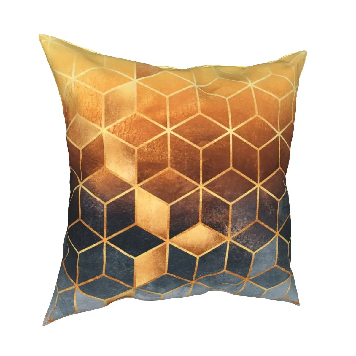 Golden Gradient Cubes Pillowcase Polyester Printed Decor Throw Pillow