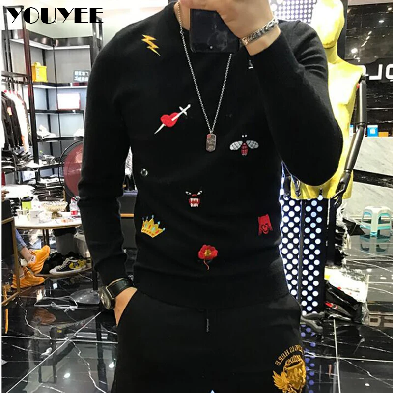 Men's Causal Christmas Pullover  Embroidery Printed Knitted Jumper Trend Sweaters Slim Fit High-Quality Winter New Male Clothes 2