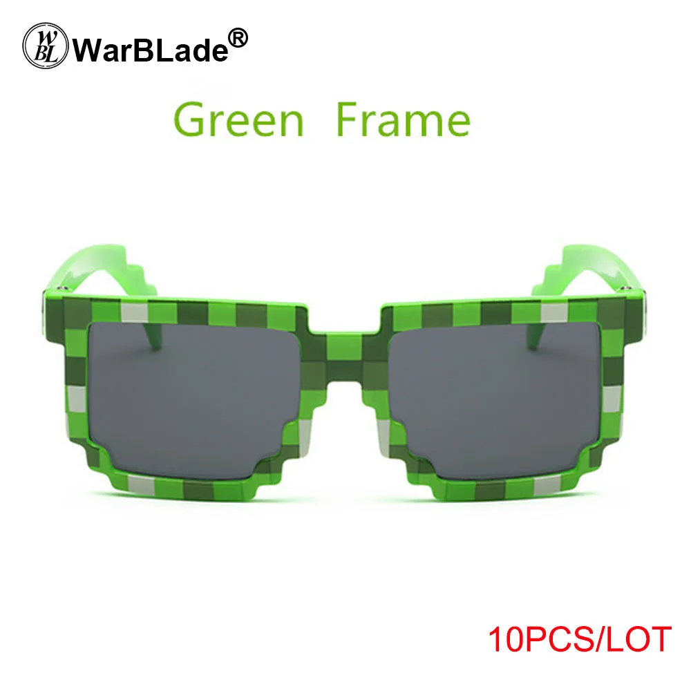 10 green WarBLade 10 шт./партия, маленькие размеры, солнцезащитные очки, модные детские очки, мозаичные очки для мальчиков и девочек, пиксельные очки для детей, подарок - Цвет линз: 10 green