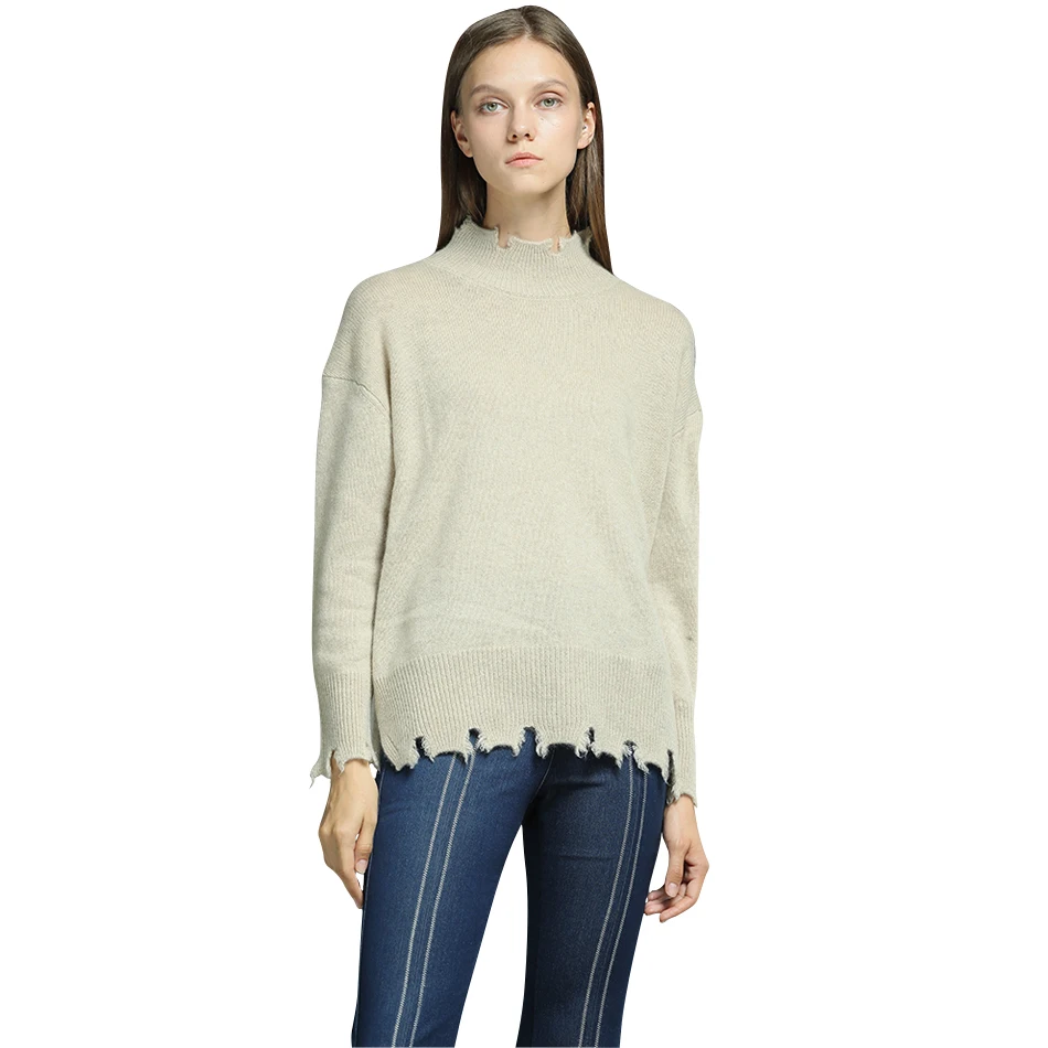 RONGFANGZI Inner Mongolian Cashmere Sweater Women Beautiful Trim Dropped Shoulder Side Slit Spring Autumn 12 Gauge Knit Slava
