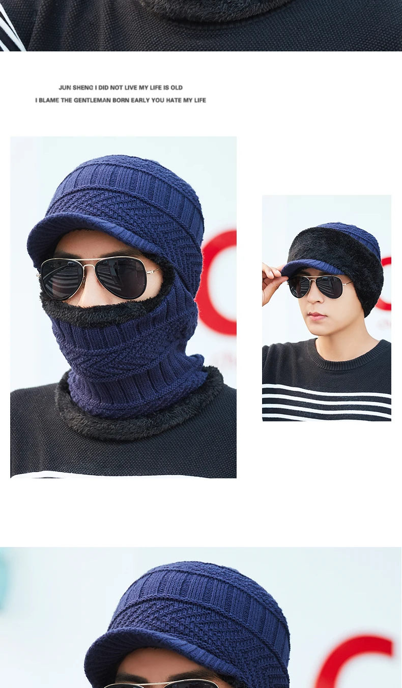 Мужская зимняя шапка, шарф skullies beanies, толстые теплые наушники, вязаная шапка для спортивных занятий на свежем воздухе, шапка