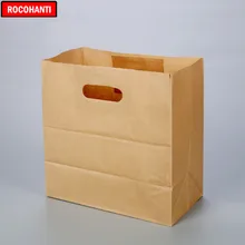 100X изготовленный на заказ логотип напечатанный из переработанной коричневой крафт-бумаги бумажные подарочные пакеты для хлеба на заказ Take Out сумка для еды с собой с ручкой