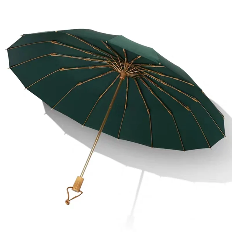 Morandi Color Wood Handle 16 Ribs Rain Sun Umbrella Creative Plain For Women Ultra Windproof Portable Business | Дом и сад