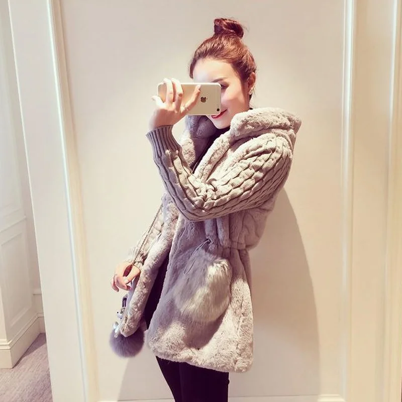 discount  Spring Autumn Jacket Women Hooded Coat Furry Faux Fur Knit Sweater Coat Big Pocketswomen Coats And 