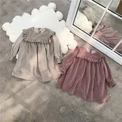 Осенне-зимняя одежда для девочек платье для малышей однотонные платья с длинными рукавами для маленьких девочек милая детская бархатная