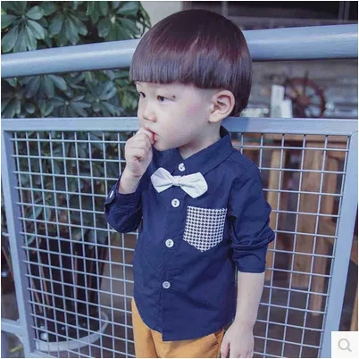 Новинка года; сезон осень; стильная рубашка с длинными рукавами для маленьких мальчиков; рубашка с галстуком-бабочкой; детская одежда