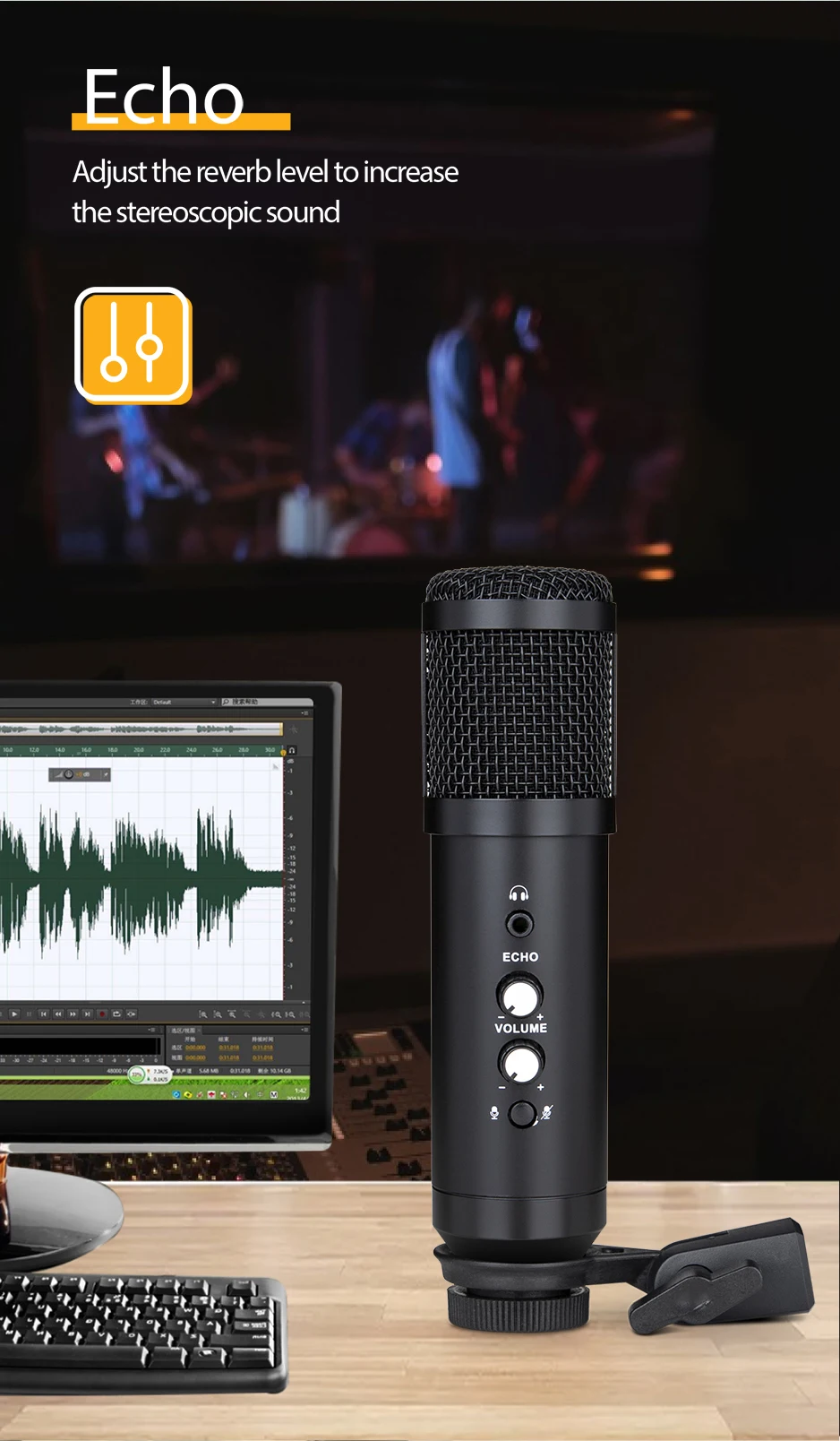 APEX BM200U Condenser Recording Studio USB Microphone With Tripod Stand