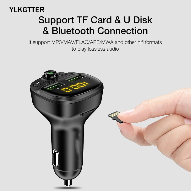 YLKGTTER Bluetooth USB Автомобильное зарядное устройство для IPhone Xiaomi huawei Sumsung Android телефон FM MP3 TF карта светодиодный экран автомобильный комплект