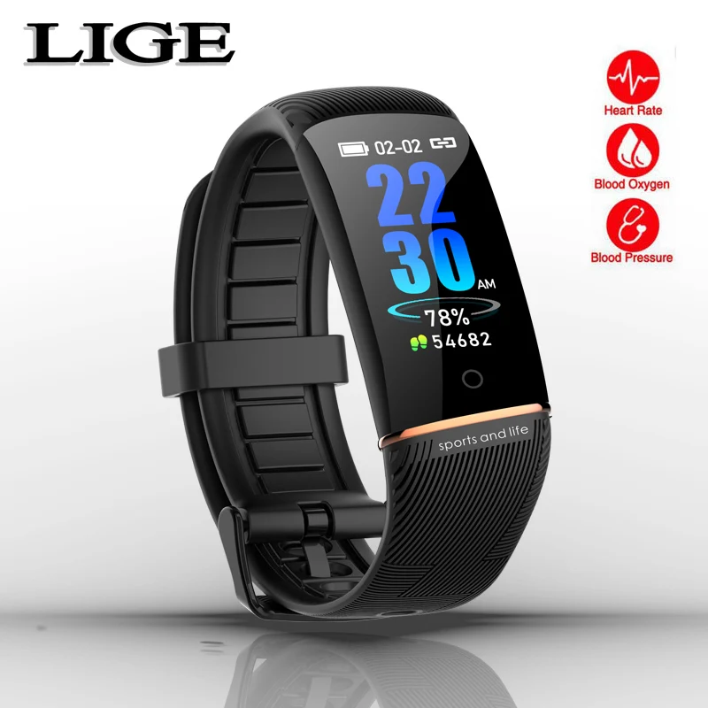 Black LIGE модный фитнес-браслет Здоровый Пульс монитор кровяного давления smartband водонепроницаемые Смарт-часы fit bit band - Цвет: Black