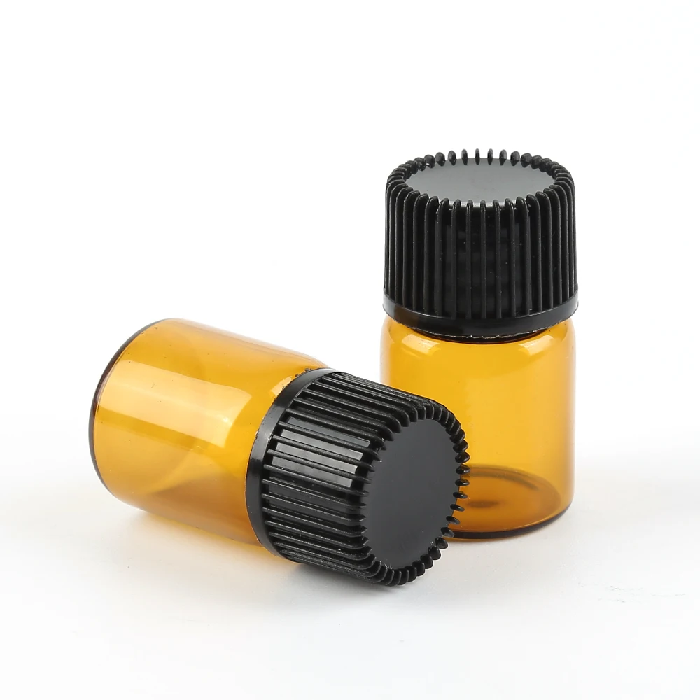 100 Pcs Mini Empty Glass Bottle Essential Oil Perfume Amber Travel Bottle Container Sunscreen Protect Essential Oil Bottle TSLM1