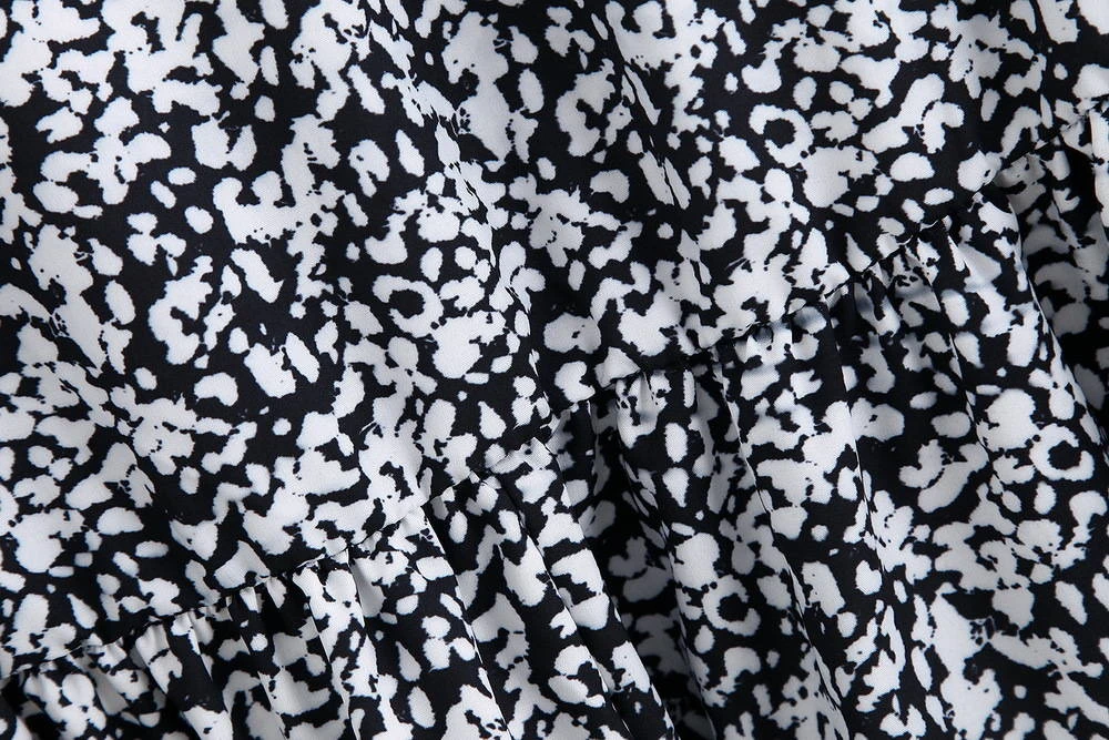 Bohemian ZA/ ; Новинка года; летнее платье с v-образным вырезом; черно-белое платье с длинными рукавами и оборками; модное тонкое платье