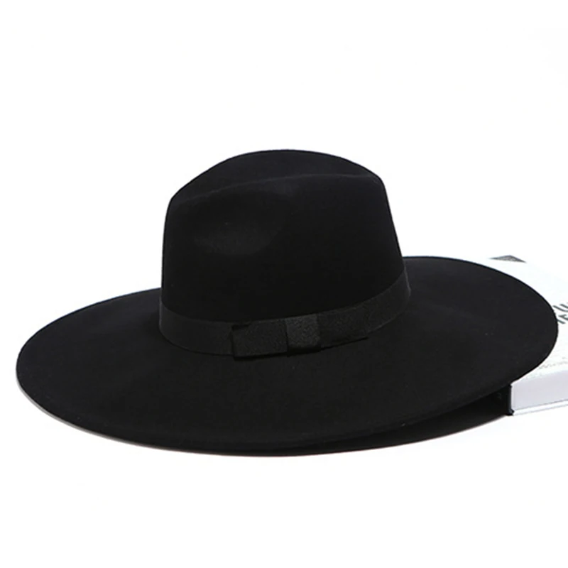 Chapeu feutre Дизайнерская Женская Шляпа Fedora Для Laday с широкими полями Sombreros джазовая церковная Кепка Панама Fedora top Hat LM020 - Цвет: Черный