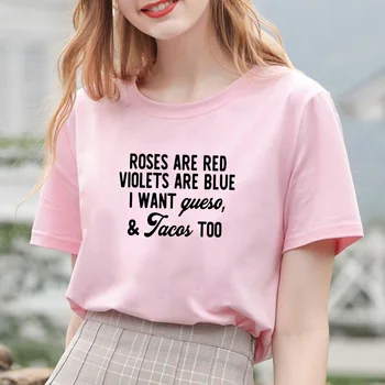 

ROSED ARE RED Printed T Shirt Women Harajuku Cotton Funny T Shirt Women Top Vintage Tee Shirt O-neck T-shirt Femme Black & White