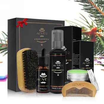 

5PCS Mustache Gift Shampoo Men Beard Care Kit Styling Oil Brush Cream Makes Soft Cleanse Refresh and Nature And More Radiant