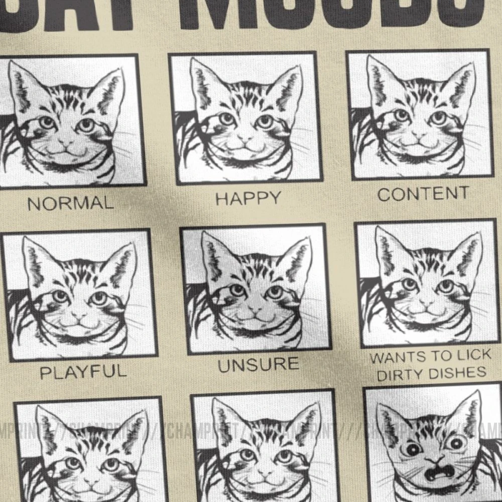 Милые мужские футболки с котом Moods Meme Забавные короткими рукавами 100%