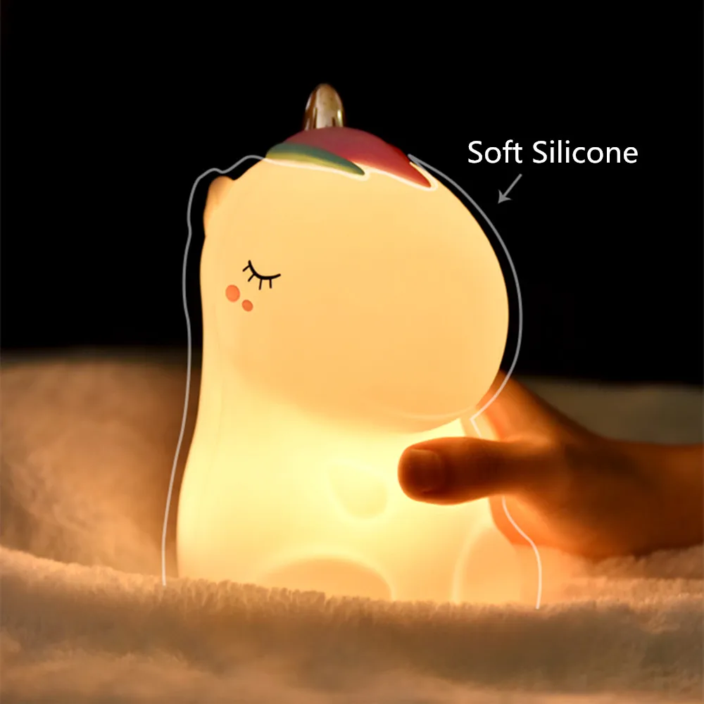  Unicorn LED Night Light Touch Sensor Colorful USB Rechargeable Cartoon Silicone Bedroom Bedside Lam - 4000276225738