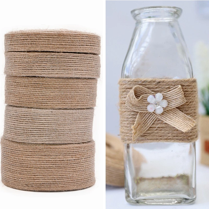 10M/roll 15-38mm Natural Jute Burlap Ribbon Hemp Ribbon Material Wedding Party Home DIY Gift Box Wrapping Belt Decoration Crafts