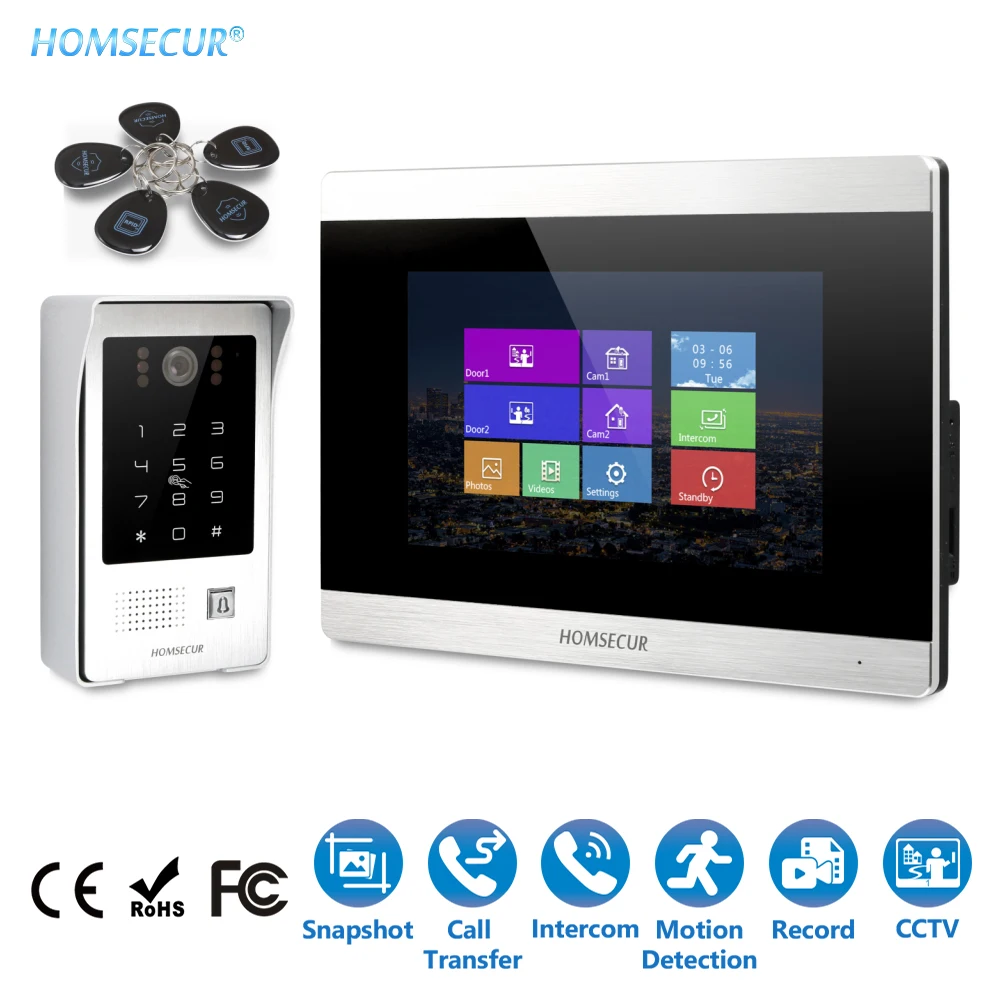 HOMSECUR 4 Wire 7\ Video Door Intercom Call System RFID Password Access 800TVL IP65 Camera with Recording Snapshot Functions HOMSECUR 4 Wire 7\ Video Door Intercom Call System RFID Password Access 800TVL IP65 Camera with Recording Snapshot Functions