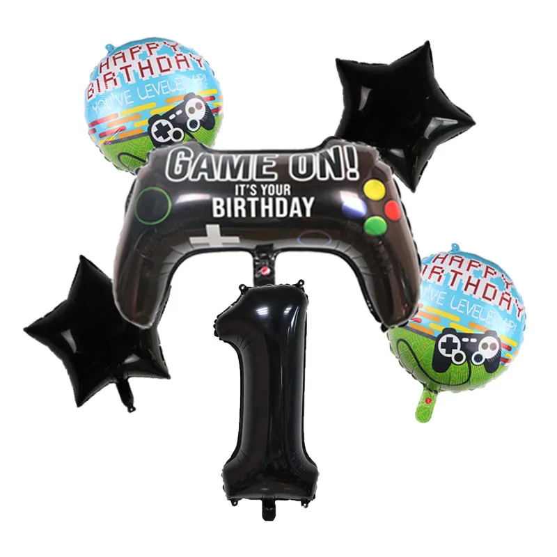 Gamepad Balloons Game On with Black Digit Number Balloon Children's Birthday Party Decorations Game Theme Party Supplies